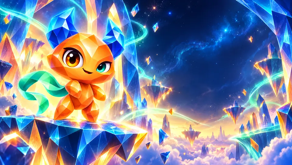 The Prism Imp standing on a crystal ledge above a glowing crystal landscape