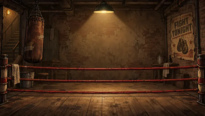 The empty boxing ring in the back-alley gym