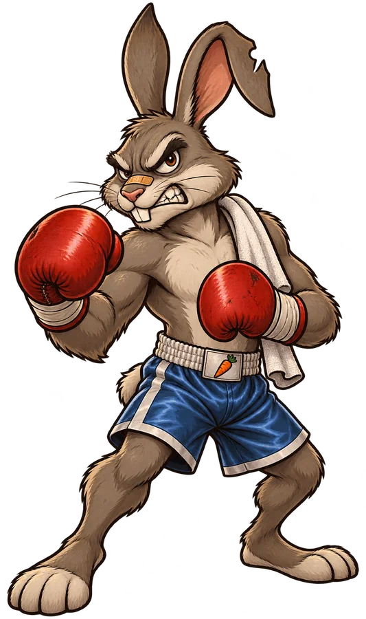 The Raging Rabbit in his gloves and blue shorts, ready to fight